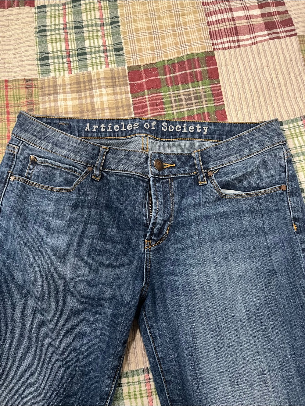 Articles of Society Women's Straight Leg Mid Blue Jeans